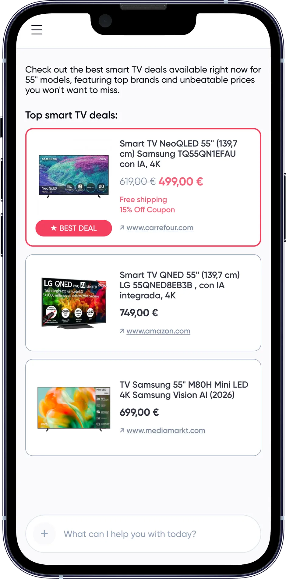Phone mockup showing agent discovery with loyalty and promo benefits