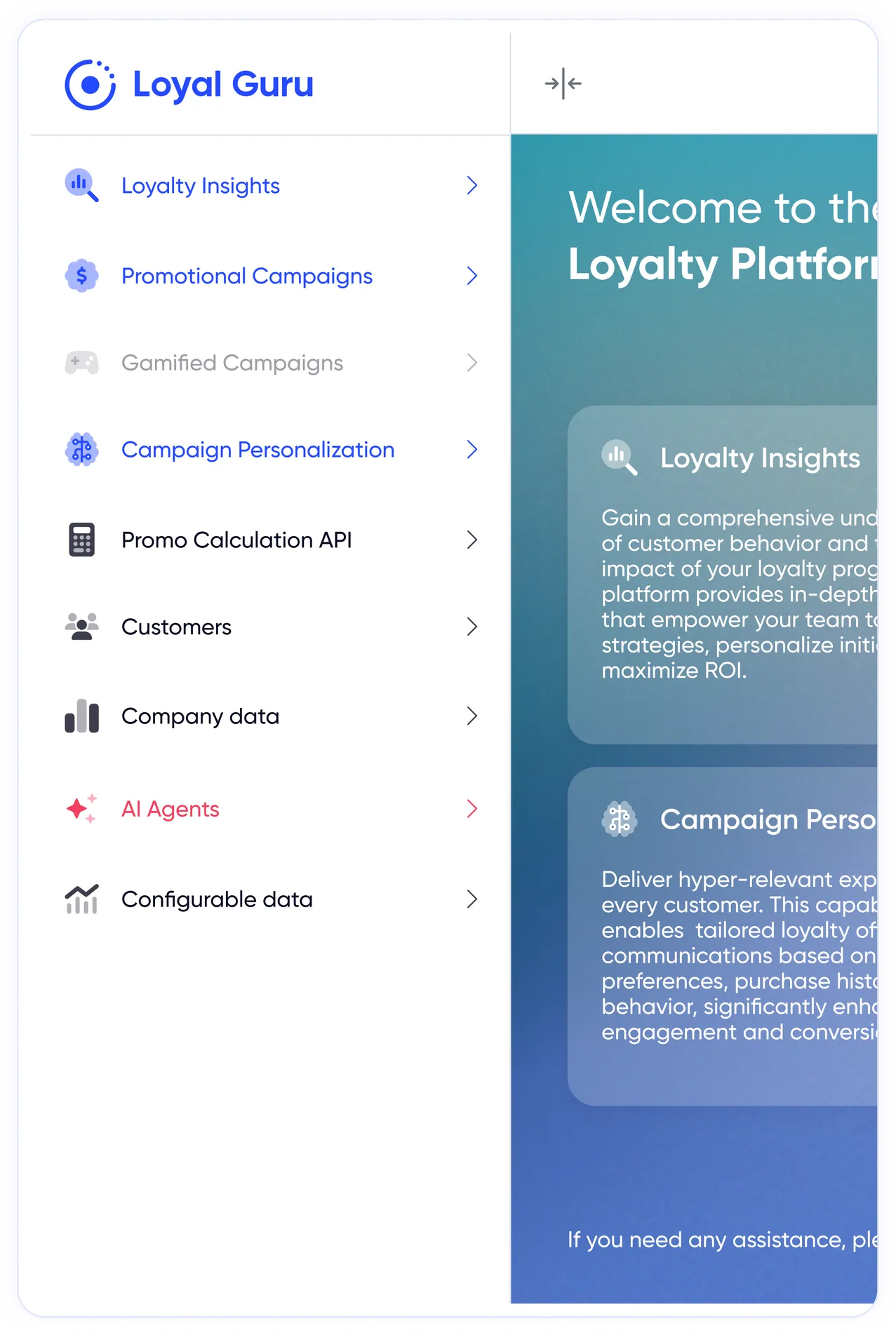 Composable platform interface showing loyalty program modules